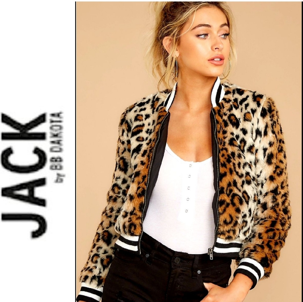 JACK by BB DAKOTA Leopard Faux Fur Bomber Jacket-S
